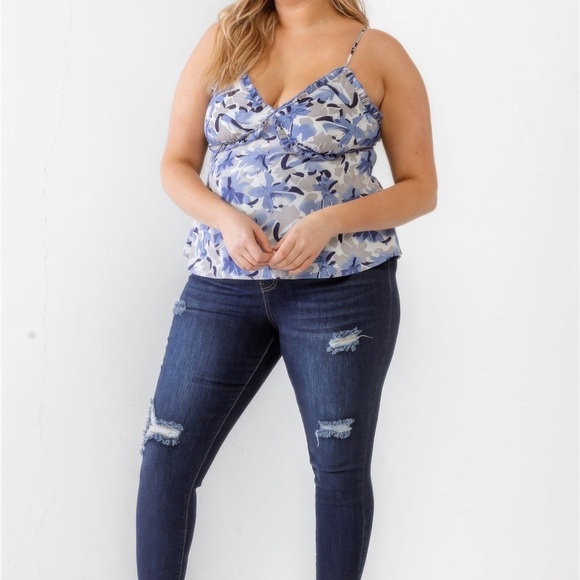 Floral Print Woven Ruffle Tank Top - Picture 4 of 5